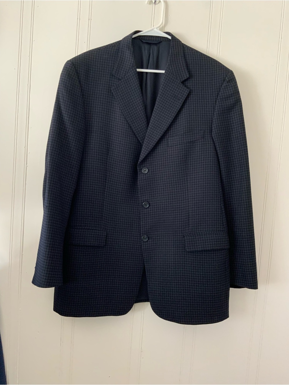 Burberry Black and Navy Micro-Check Wool Blazer